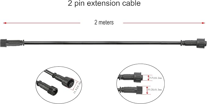 FVTLED 2m 6.56ft 2Pin Extension Cable Wire with Male and Female Connectors at Both Ends Just Single Color LED Deck Light