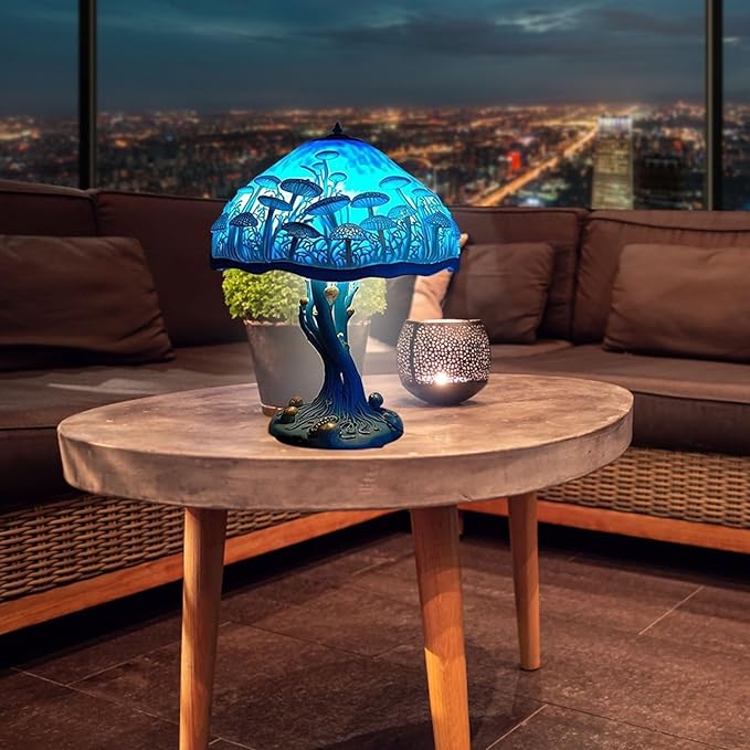 Mmoneyake Painting Mushroom Table Lamp, 2023 New Stained Plant Night Light,Bohemian Resin Mushroom Decorative Bedside Lamp for Bedroom Living Room Home Office Decor Gift
