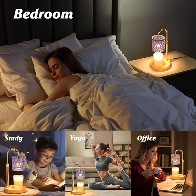Candle Warmer Lamp with Timer and Dimmer, Height and Brightness Adjustable,Glass Electric Wax Warmer with 2 Bulbs for Women Mom Gifts, Home Decor for Scented Jar Candles (Purple)