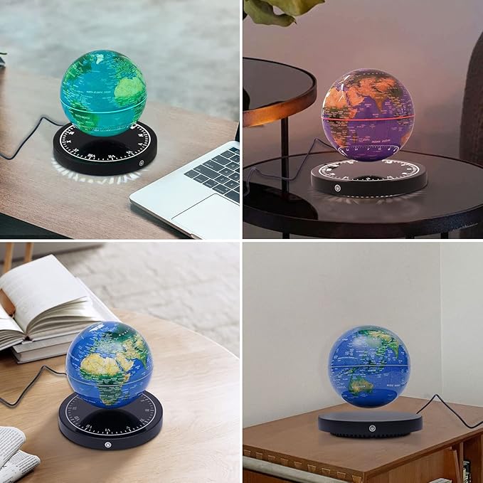 6" World Geographic Globes Floating Globe Lamp Anti Gravity 360 Rotating World Map with LED Light Magnetic Levitating Globe Home Office Desk Decor Creative Birthday Gifts
