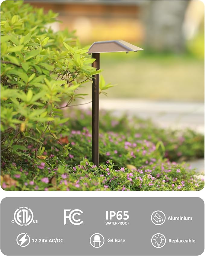 Landscape Path Lights Low Voltage, 12V Wired Outdoor Landscape Pathway Lighting for Outside Yard Walkway Driveway with Replaceable 5W 3000K Warm White LED G4 Bulb, Aluminum, Bronze, 2PK