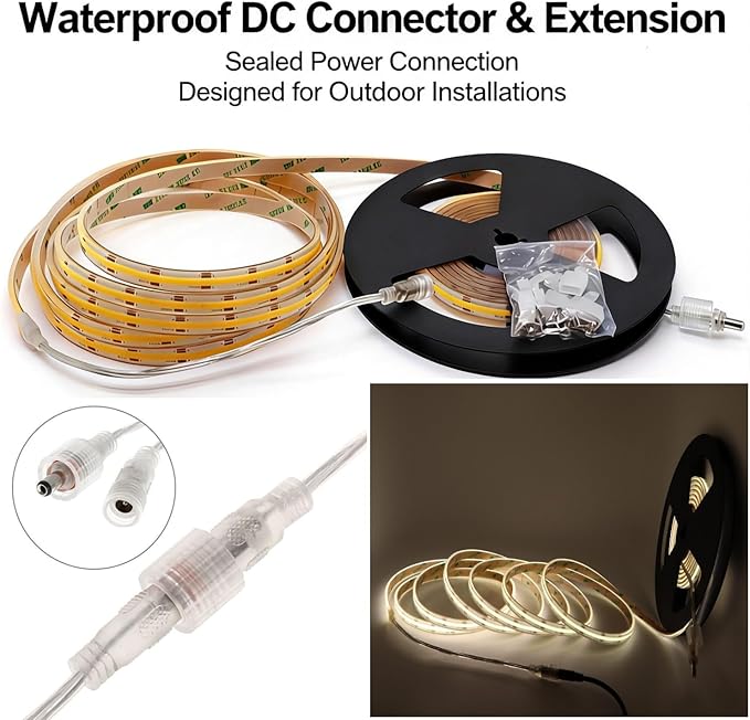 COB LED Strip Light IP68 Waterproof, 16.4FT 12V High Density 480 LEDs/m CRI>90 4000K Natural White Solid Silicone Sealed Dotless LED Tape Light for Outdoor, Pool, Bathroom, Landscape (No Power Supply)