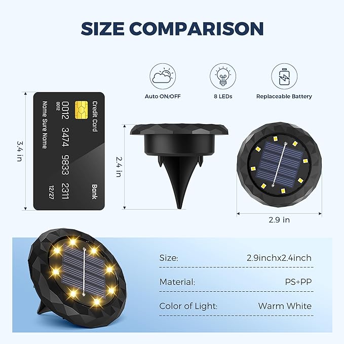 SOLPEX Mini Solar Ground Lights, 10 Pack Solar Lights Outdoor Waterproof, Landscape Lighting for Garden Pathway Driveway Walkway (Warm White)