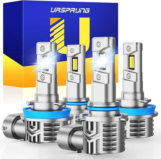 Ursprung Ultra Bright H11 9005 Led Bulb Combo, Upgraded 5th-Gen 16 CSP for Superior 900% Brightness, 6500K Cool White, H8/H9/HB3 Fog Bulbs, 60,000 Hours Lifespan, IP68 Waterproof, Pack of 4