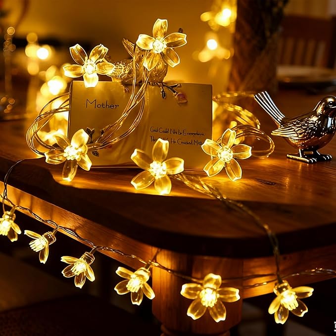Indoor Decorative Flower String Lights, 33ft 100 LED Plug in Fairy Twinkle Cherry Blossom Floral Lamp for Bedroom Window Wall Ceiling Tree Hanging, Christmas Easter Birthday Decor (Warm White)