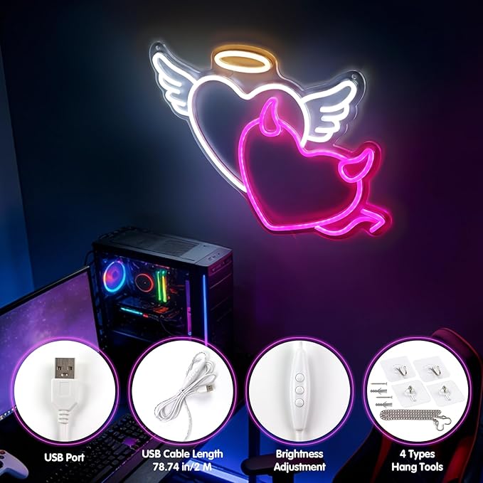 ‌Valentine's Day Lights Decor for Wall & Window: Heart Neon Sign‌,Party Light Up Valentine's Day Decorations‌,Dimmable USB Powered LED Lamp‌,Heart Night Light for Bedroom Art Decor‌,16''x11'' Heart-Shaped Night Light