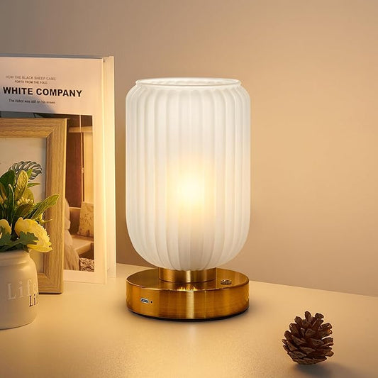 LigthRound Touch Table Lamp for Bedroom, Cordless Bedside Small Table Lamp, Dimmable Rechargeable Battery Operated Lamp for Nightstand, Bedside, Living Room, Desk, LED Bulb Included