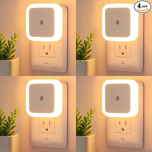 Night Lights Plug into Wall - 4-Pack Dusk to Dawn Sensor Plug in LED Nightlight 3000K Soft White Lighting, Auto-On/Off Lamp for Kids Adults Home Living Room Kitchen Bedroom Bathroom Toilet Hallway