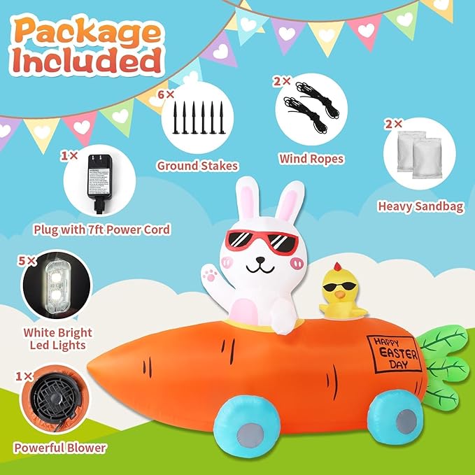 Valentines Day Inflatables Outdoor Decorations Love Blow Up Yard Décor Sweet Romantic Cute LED Lights for Indoor Outside Wedding Holiday Party Garden Lawn (Easter Bunny)
