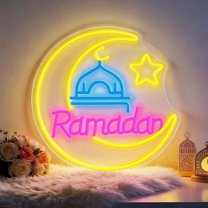 Ramadan Kareem Neon Sign 15 in Eid Mubarak Neon Lights for Wall Decor Muslim Islamic Led Light Sign for Ramadan Mubarak Ramadan Kareem Sign Islamic Muslim Home Bedroom Party Decor Gift