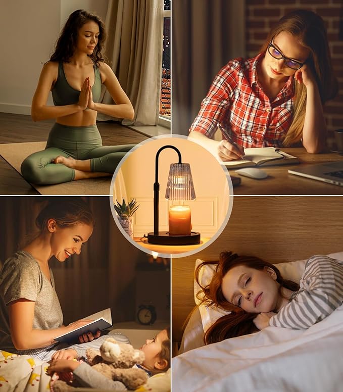 Candle Warmer Lamp - Electric Candle Lamps Warmer with Dimmer Adjustable Height Timer Lamp Candles Warmers Glass Vintage Nightstand Lamp Sets with 2 Bulbs（Grey）