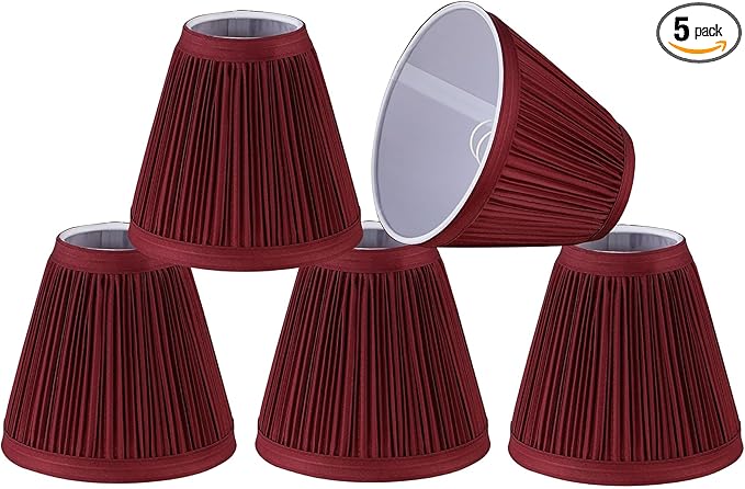 Aspen Creative 33124-5 Small Pleated Empire Shape Chandelier Clip-On Lamp Shade, Burgundy, 3" Top x 6" Bottom x 5" Slant, 5 Pack