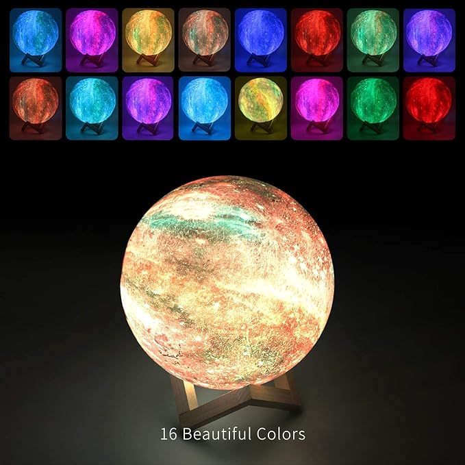 Moon Lamp, Galaxy Night Light, 16 Colors Large galaxy light 3D printing Moon Night Light with Stand/Remote Control/Touch/USB Rechargeable, Moon Light for Kids Baby friend family gifts (9.6 inch)