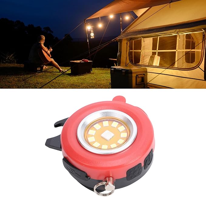 Keychain Flashlight, Round RGB Keychain Work Light LED Torch with Bottle Opener Rotatable Back Clamp for Emergency Camping Car Repair (Red)
