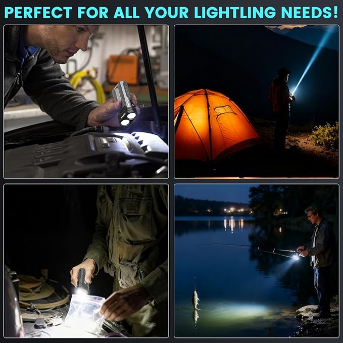 A300 Pro 5200 High Lumens Flat LED Flashlight 6700K, 8000mAh, Sidelight Floodlight and Spotlight, Rechargeable, Magnetic Tail