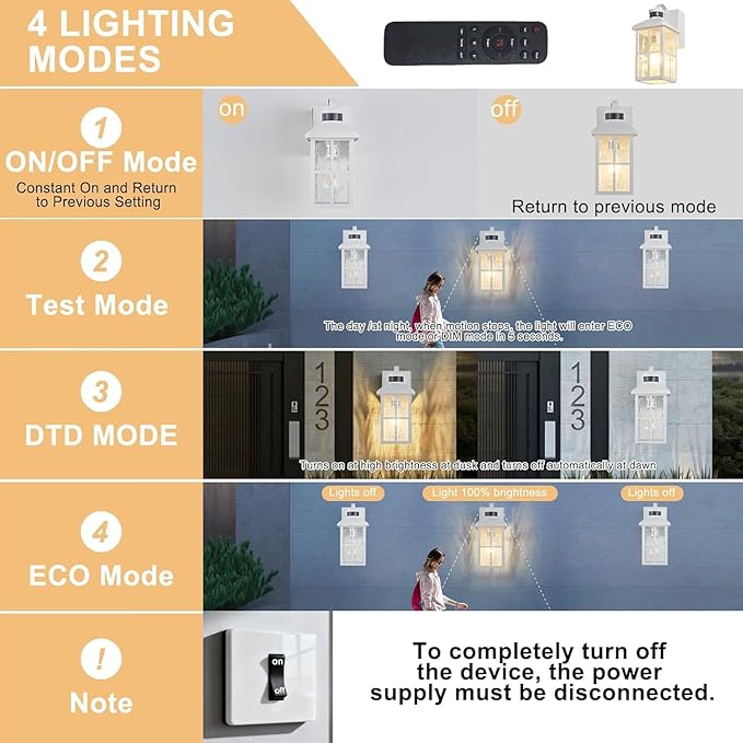 Porch Light with GFCI Outlet with Remote, Dusk to Dawn Outdoor Lighting with Outlet, Upgraded 4 Lighting Modes Motion Sensor Outdoor Lights, Waterproof Outside Lights for House Patio Garage Front Door