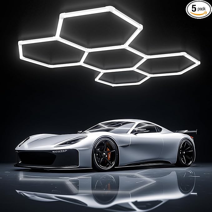 Hexagon Garage Lights - Bigger Size Hexagon Lights 200W LED,5000K 24000LM,Hex Lighting for Car Detailing,Workshop,Basement,Gym,Barber, Garage Ceiling led Light 25 Pack