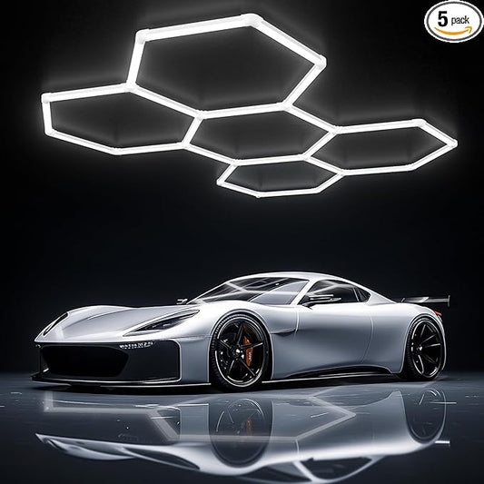Hexagon Garage Lights - Bigger Size Hexagon Lights 200W LED,5000K 24000LM,Hex Lighting for Car Detailing,Workshop,Basement,Gym,Barber, Garage Ceiling led Light 25 Pack