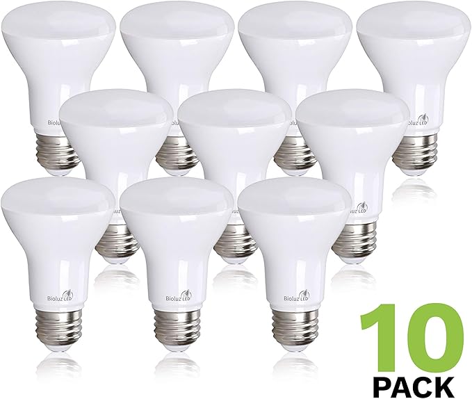 Bioluz LED BR20 LED Light Bulbs 10-Pack, 6W = 50W, 2700K Warm White Light Bulb, 540 Lumens, 90 CRI, Dimmable LED Light Bulbs, UL-Listed for Indoor/Outdoor, CEC Title 20 Compliant Flood Light