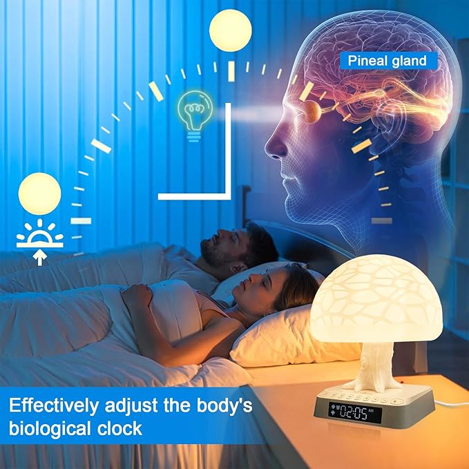 Sunrise Alarm Clock Wake up Light Alarm Clock lamp Clock 3 Color Adjustable Mood Light Built-in White Noise nightstand Lamp for Livingroom Bedroom Office Reading Working MushRoom lamp APP Control