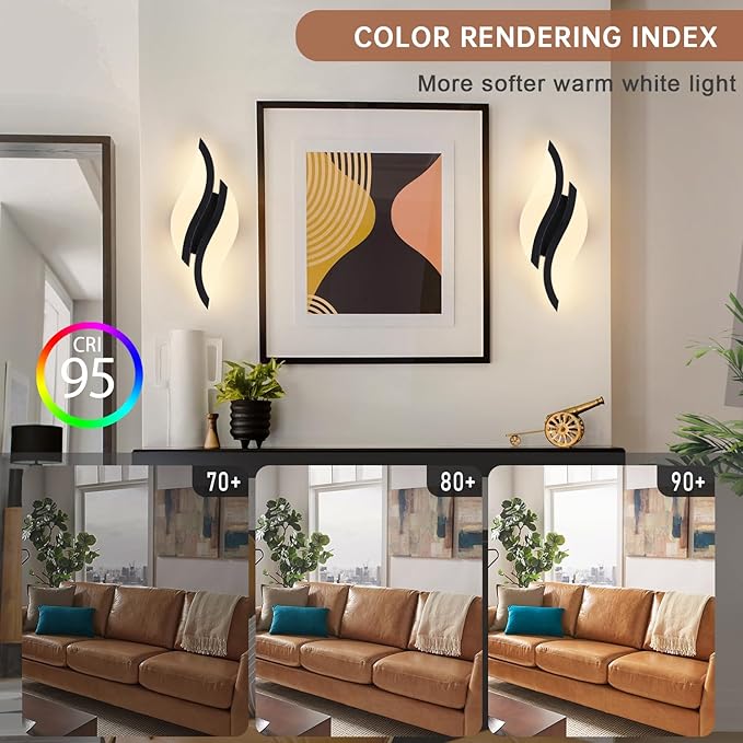 CANEOE Modern LED Wall Sconce 3000K Warm White Black Indoor Wall Light Fixtures Acrylic Wall Sconce Lighting for Living Room Bedroom Bedside Bathroom Hallway Stairway Wall Lamp (Black, 1 Pack, 3000K)