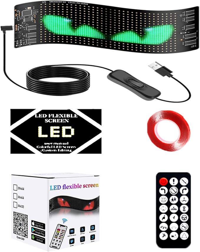 1 Pack 6.8"x2.75" LED Devil Eyes Light Sign for Cars, Ojos Led para Carro, Remote/App Control, USB-Powered Flexible Panel, Custom Dynamic Patterns for Windows of Cars SUVs Small Medium Truck
