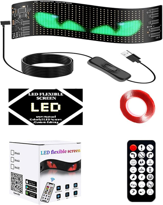 1 Pack 6.8"x2.75" LED Devil Eyes Light Sign for Cars, Ojos Led para Carro, Remote/App Control, USB-Powered Flexible Panel, Custom Dynamic Patterns for Windows of Cars SUVs Small Medium Truck