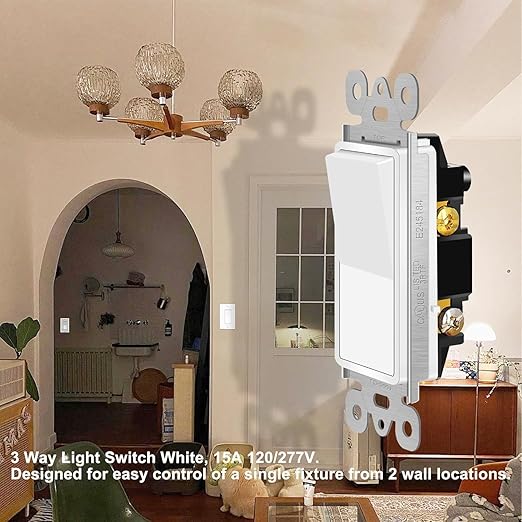 3 Way Switch White, Greencycle 100pk Three Way/Single Pole Light Switch Rocker Switch 15A 120/277V, On/Off Rocker Paddle Interrupter, Residential/Commercial Grade,Home & Office,UL/CUL