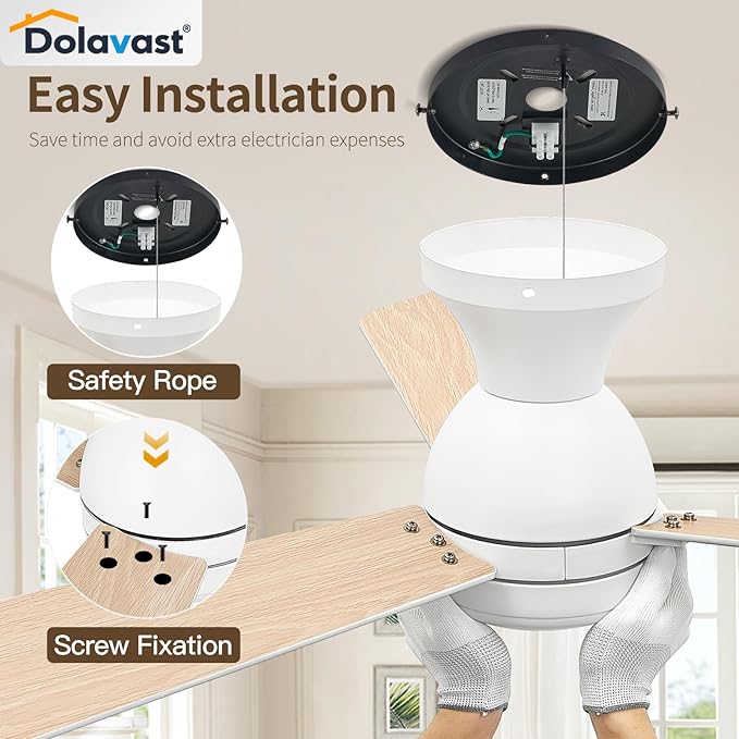 Ceiling Fans with Lights and Remote, 42 Inch Ceiling Fan with Light, Low Profile, Reversible, Dimmable LED, Flush Mount, Quiet, DC Motor, White Ceiling Fan for Bedroom, Kitchen, Dining Room