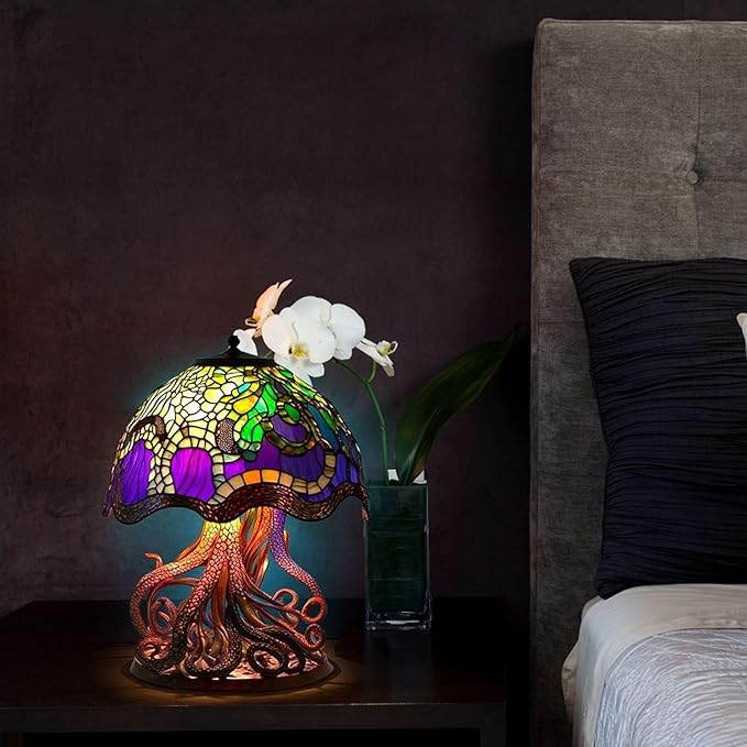 Mmoneyake 2023 Stained Plant Series Table Lamps, Vintage Table Lamps, Bedside Lamps, High Table Lamps Night Lights, Colorful Mushroom Lamps, Bedroom Table Lamps Decorative