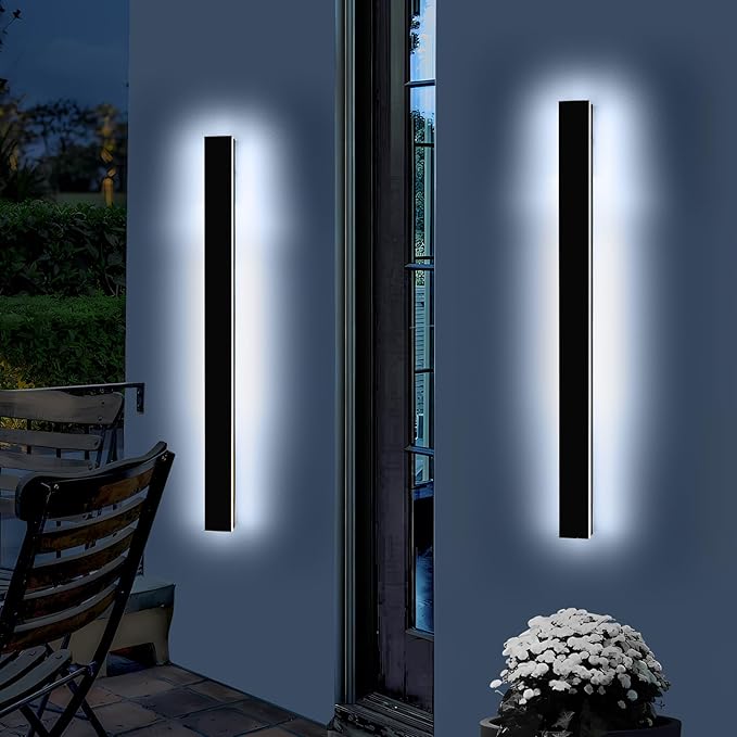 Mikeru 3CCT Dimmable Outdoor Wall Sconce 47.2" IP65 Waterproof -2Pack Modern Black Exterior Light with Remote Control, Adjustable 3000K/4500K/6000K for Porch, Patio & Commercial Spaces | Hardwired