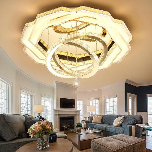 Flashing God Modern Crystal Chandelier,Large Ceiling Chandelier Gold Pendant Lighting Crystal Ceiling Light for Dining Living Room Bedroom