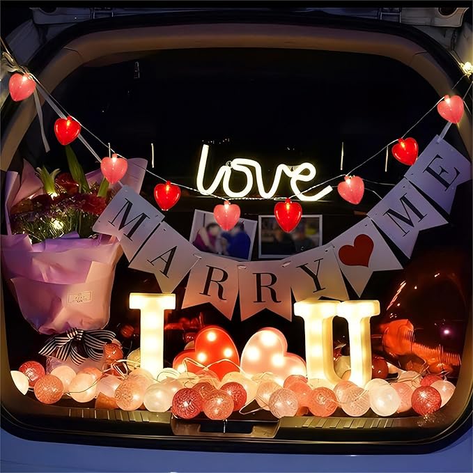 8.5Ft Valentine Red Pink Heart String Lights with 10 Red Pink 3D Heart Fairy Lights, Romantic Valentines Day Decorations Heart Lights for Mother's Day, Wedding,Anniversary Party Decoration