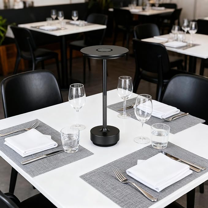 Cordless Table Lamp Rechargeable - 5000mAh Battery Operated LED Table Light with Touch Stepless Dimming - Portable Matte Black Metal Outdoor Lamp for Patio, Restaurant, Nightstand