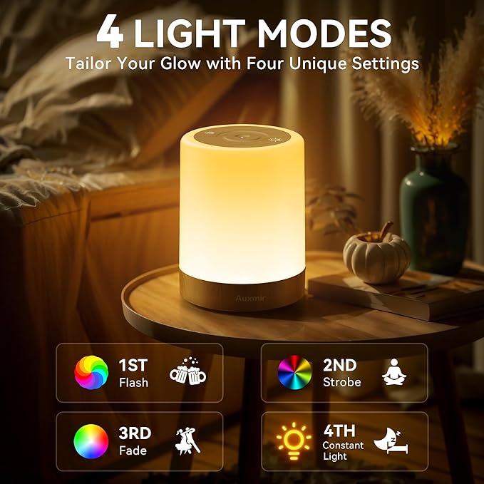 Auxmir Night Light for Kids Baby, Dimmable Touch Lamp for Nursery, 11 RGB Colors 5 Brightness, Portable Rechargeable Bedside Table Lamp for Nightstand, Kids Night Light for Bedroom Living Room, 2 Pack