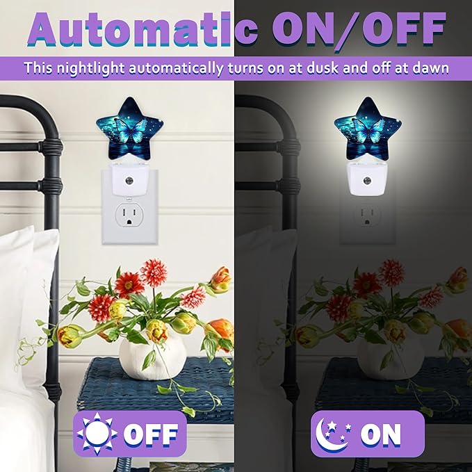 Night Lights Plug Into Wall Decorative,Blue Butterfly Nightlights for Kids Bedroom, Fantasy Energy Efficient Dusk-to-Dawn Sensor Sleep Friendly Lamp for Nursery Bathroom