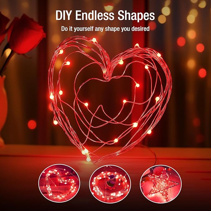12 Pack Fairy Lights Battery Operated - 7ft 20 Led Twinkle Lights 3 Modes, Bulk Mini String Lights Waterproof for Mason Jars Vases DIY Party Wedding Decoration Christmas - Red