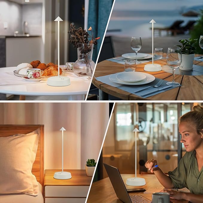 Cordless Table Lamps Rechargeable, 6000mAh LED Battery Operated Desk Lamp, Portable Outdoor Waterproof Touch Stepless Dimmable Wireless Table Light for Dining Restaurant Home Patio (White-2PC)
