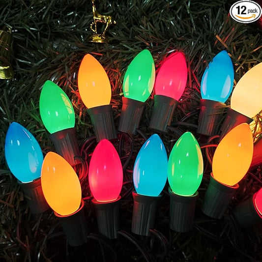 Couah 25Ft C9 Vintage Christmas LED String Lights with 27 Multicolor LED Bulbs, Hanging String Lights for Indoor Outdoor Roofline Party Wedding Christmas Decorations (Green Wire)