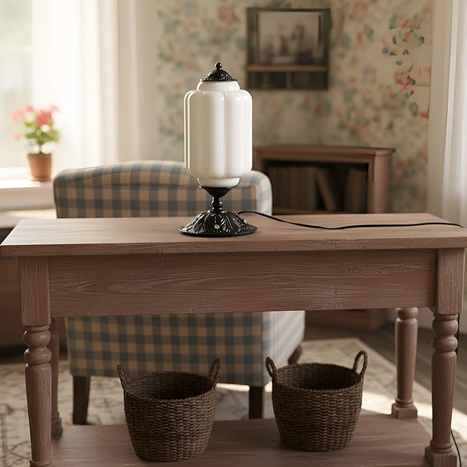 Vintage Milk Glass Touch Table Lamp, Elegant white Glass Bedside Desk Lamp 3 Way Dimmable with USB C+A Charging Ports - Bedroom Nightstand & Living Room Essential, 4W Bulb Included (white, 6.5)