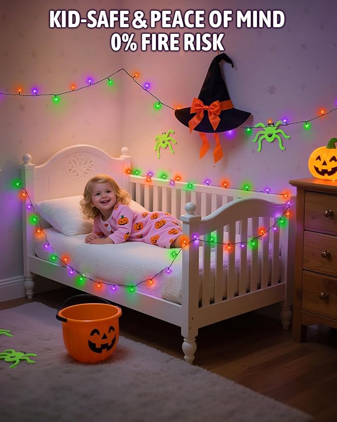 Halloween String Lights Battery Operated, Orange Purple and Green Fairy Lights with Timer Waterproof 9.8ft 30 LED Halloween Decorations for Outdoor Indoor Patio Party Garden Yard Decor