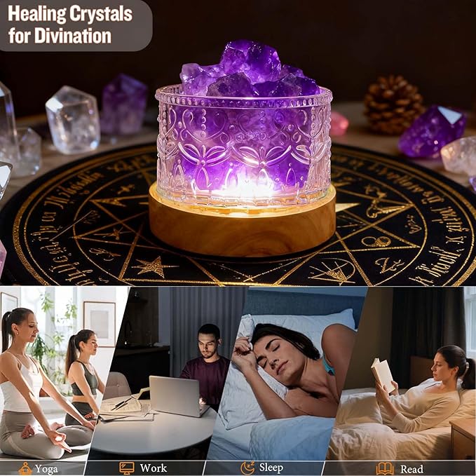 Runyangshi Amethyst Crystal Lamp Night Light - Natural Dream Amethyst Crystal Stone, 3 Lighting Modes with 10 Brightness Levels, Kid & Pet Friendly Design, USB Powered, Ideal for Home and Decor & Gift