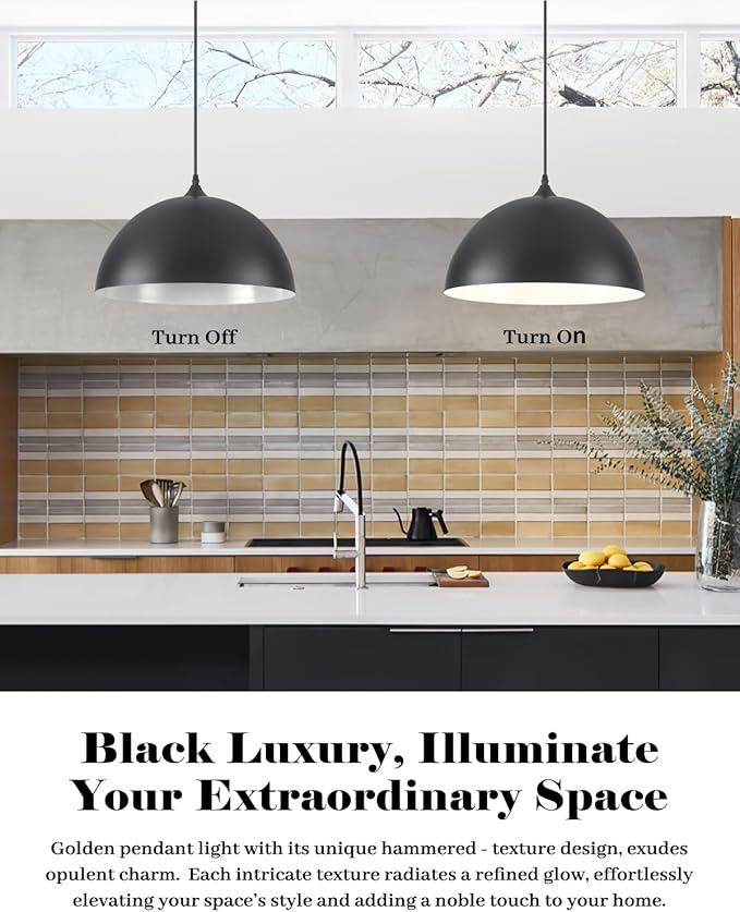 Large Dome Pendant Lights Kitchen Island, 16 Inch Black and White Dome Pendant Light, Black Farmhouse Pendant Light, Large Black Pendant Lights for Kitchen Island 1 Pack