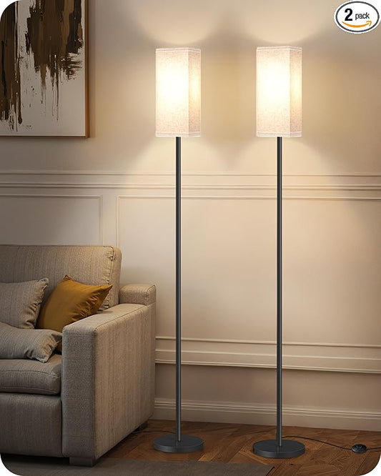 Set of 2 Floor Lamps for Living Room, Modern Tall Standing Lamps with Foot Switches, Bulb Not Included, 64.6'', for Living Room, Bedroom, Kids Room, ETL Listed, Beige and Black E07LDP205W1
