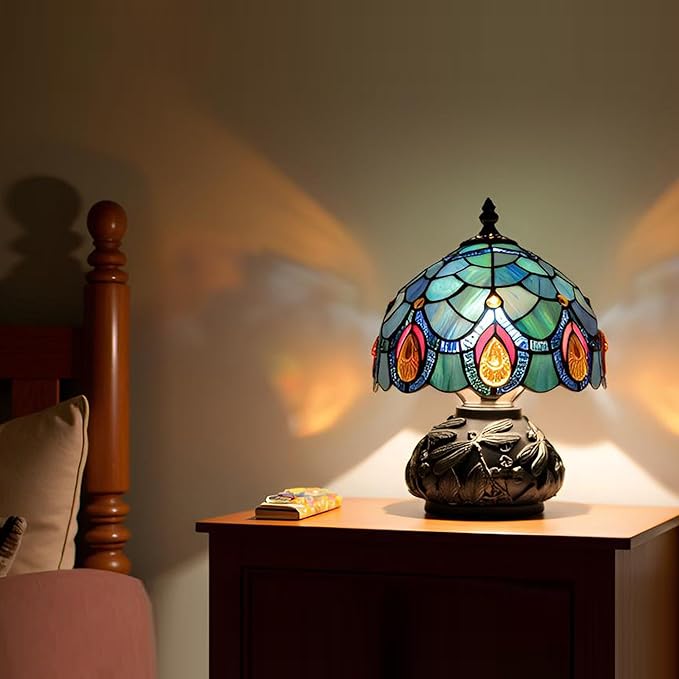 Small Tiffany Mushroom Table Lamp,Mini Memory Sympathy Antique lamp 8X11 Inch (Brown Crystal)