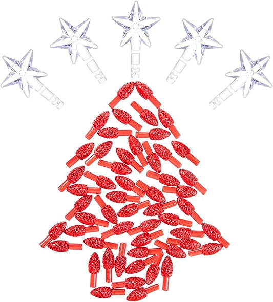 Boao 100 Pieces Ceramic Christmas Tree Bulbs and 5 Stars Replacement Plastic Bulbs for Ceramic Christmas Tree Decorations (4 mm Diameter,Red)