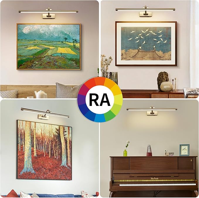5W LED Wireless Picture Lights with Remote and Timer 23.6 Inch Rechargeable Brass Gallery Lighting Battery Operated Art Lights Over Frame Portrait