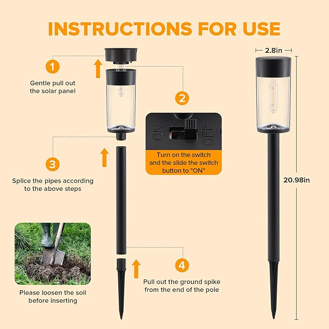 UME 10 Pack Solar Pathway Lights Outdoor, Bright Solar Garden Lights with Metal Design–IP65 Waterproof, Auto On/Off, 3000K LED Landscape Lighting for Yard, Lawn, Walkway, Driveway, Patio Decor