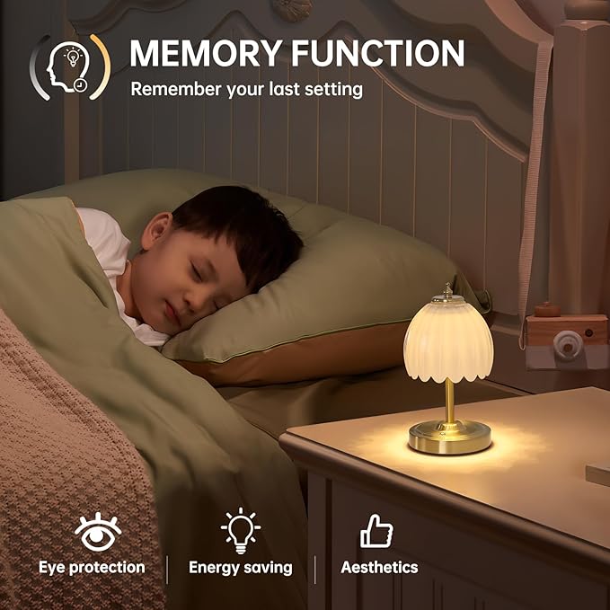 Tulip Small Table Lamp, 5200mAh Cordless Touch Control Mini Table Lamp with 3 Color Temps & Stepless Dimming, Perfect for Small Spaces Like Dressers, Bedsides, Bookshelves (White Tulip)