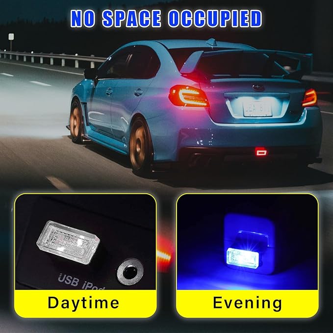 Augeny 4 PCS USB LED Car Interior Atmosphere Lamp, Plug-in USB Decor Night Light, Portable Auto Ambient Lighting Kit, Universal Vehicle Interior Accessories for Most Cars (Blue & Ice Blue)